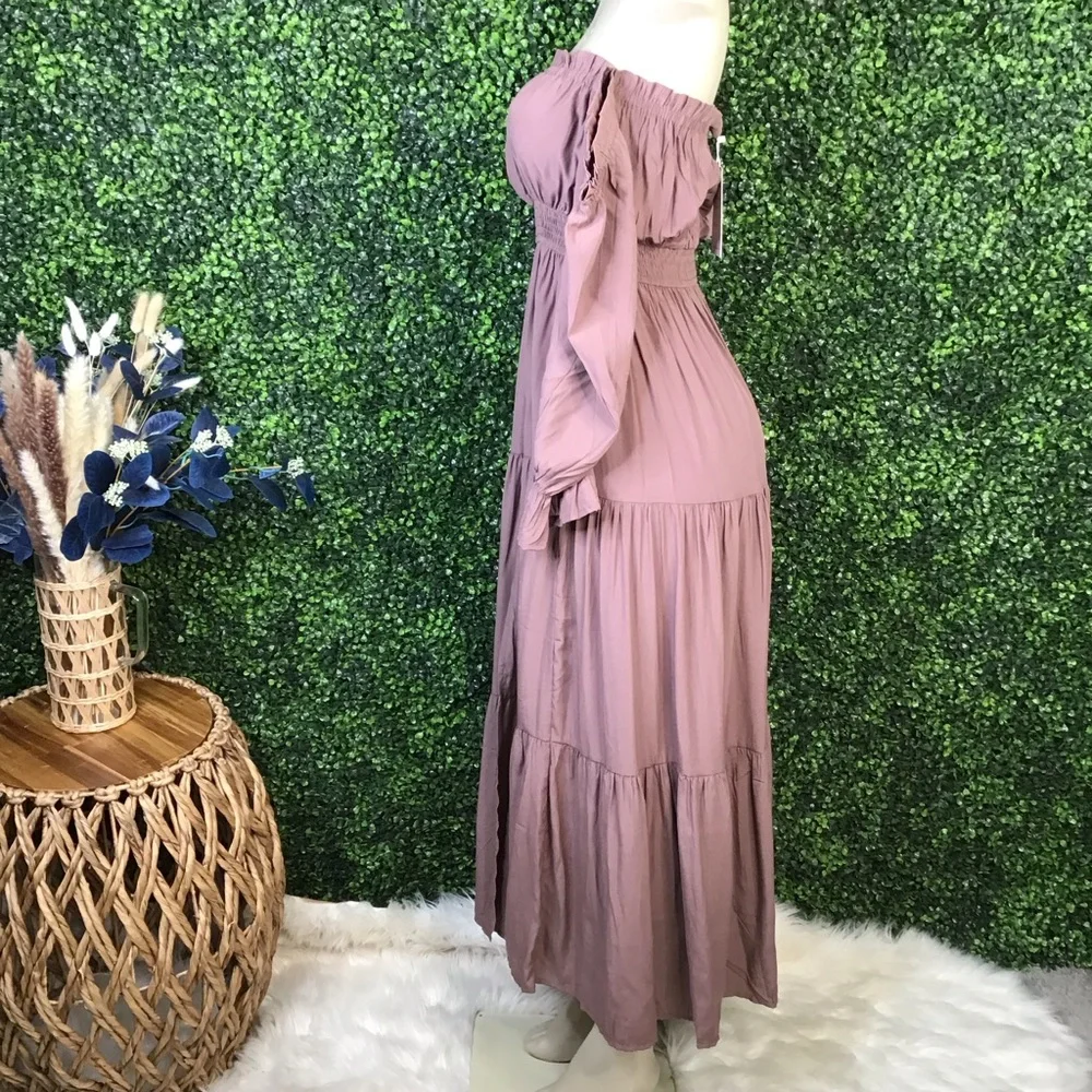 Nwt brown Off-Shoulder Maxi Dress cottage core‎ whimsical - Picture 8 of 15